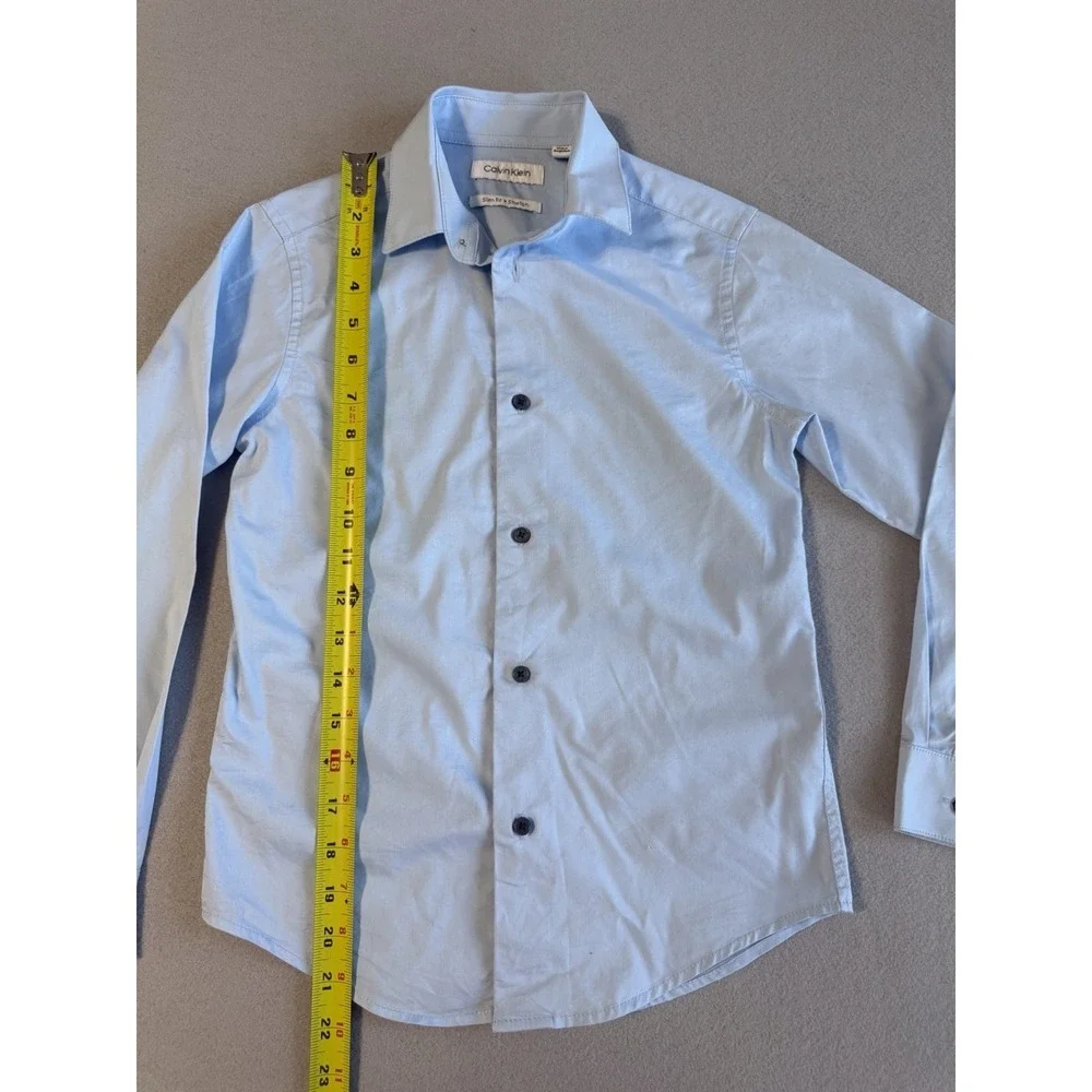 Calvin Klein Boys Dress Shirt s10 BabyBlue Slim Fit Stretch Long Sleeve Button